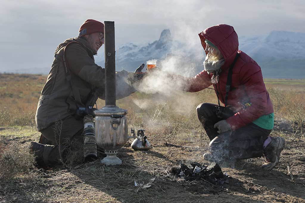 A samovar with hot tea helped us during the cold days.