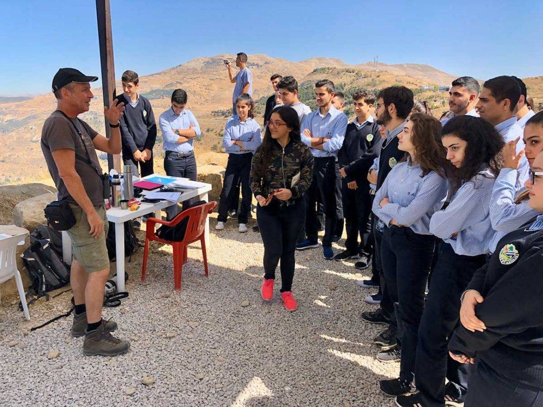 Plate 3. A local school visit to the raptor count watch-point at Ras-al-Maten, Lebanon in September 2019. © SPNL